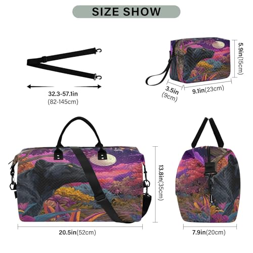 Black Leopard Moonlit Floral Travel Duffel Bag for Men Women with Makeup Bag Weekend Overnight Carry On Bags for Yoga Travel Gym3