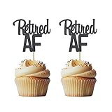 Morndew 24 PCS Black Glitter Retired AF Cupcake Toppers for Happy Retirement Party Sign-Going Away P