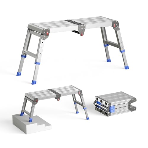 Loyoda Adjustable Folding Work Platform 500 lbs - Lightweight Aluminum Step Stool Ladder for Washing Vehicles Cleaning Painting Reaching High Items | Standard Size 33 x 12 x 19.5