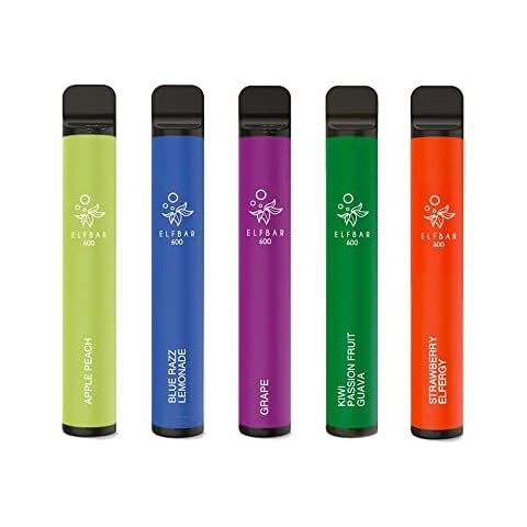 ELFBAR 600 Überraschungspaket Probierpaket Sparpaket Nikotinfrei e-Zigarette bis zu 600 Züge Vape 360mAh Geschmack: Apple Peach, Blue Razz Lemonade, Elfergy Strawberry, Grape, Kiwi Passion Fruit Guave Cover