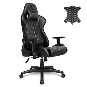 EMPIRE GAMING – Black Edition Gamingstoel Bureaustoel Gamer – Echt Leer – Ingebouwde Ergonomische Lendensteun – Instelbare Rugleuning Verstelbare Armsteunen