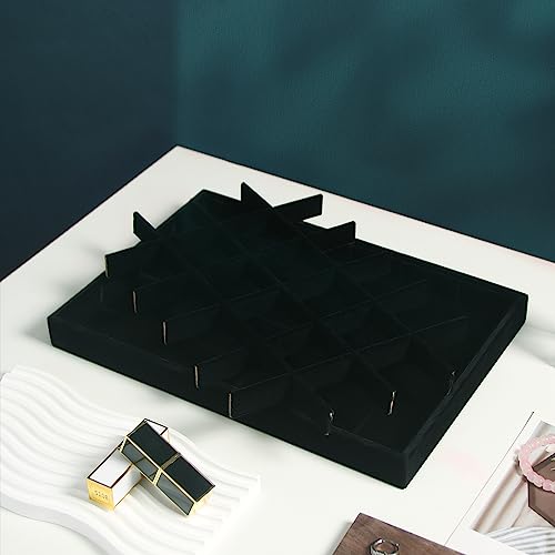 Image of Coward 2PC Black Velvet Stackable 24 Gird Jewelry Organizer Tray Necklace Earring Box Storage Drawer Ring Earring Display Holder (24grid+24grid)
