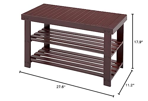 Fangflower 3-Tier Bamboo Shoe Rack Bench Organizer Storage Shelf For Entryway Bedroom Living Room Balcony, Dark Brown #TOP7