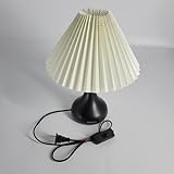 elvome Lamps Elegant Table Lamp with Pleated Shade - Modern Black Base and Cream Paper Shade, Perfect for Bedrooms, Living Rooms, and Offices