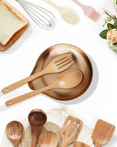 Image of VanlonPro Stainless Steel Spoon Rest, Spatula Ladle Holder, Stainless Steel Utensil Spoon Rest Holder, Brushed Finish, Dishwasher Safe 5.9 x 5.1 Inch (Round Rose Gold 1PC)