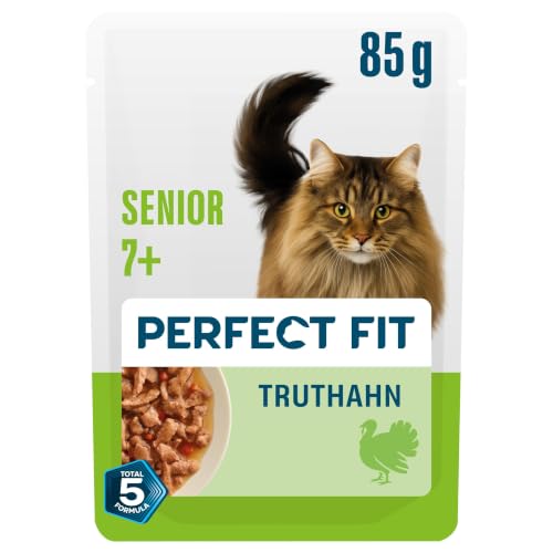 PERFECT FIT Katzenfutter-Portionsbeutel Senior 7+, 12 x 85 g Truthahn & Karotten (Packung mit 12 Beuteln)
