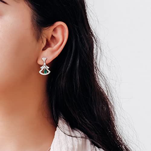 1Ct-3.9 Ct Emeralds Birthstone Stud Earrings For Women Charm Girls 925 Sterling Silver Plated White Gold Drop Growing Emeralds,Zyi Bow Knot Square Tassel Shape Pendant Jewelry Womens #TOP1