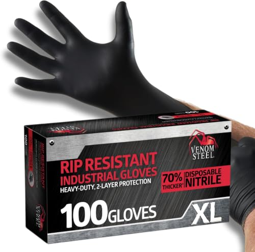 Image of Venom Steel - VEN6144N Nitrile Gloves,Rip Resistant Disposable Latex Free Black Gloves,2 Layer-Gloves,6 mil Thick,X-Large,(Pack of 1000)