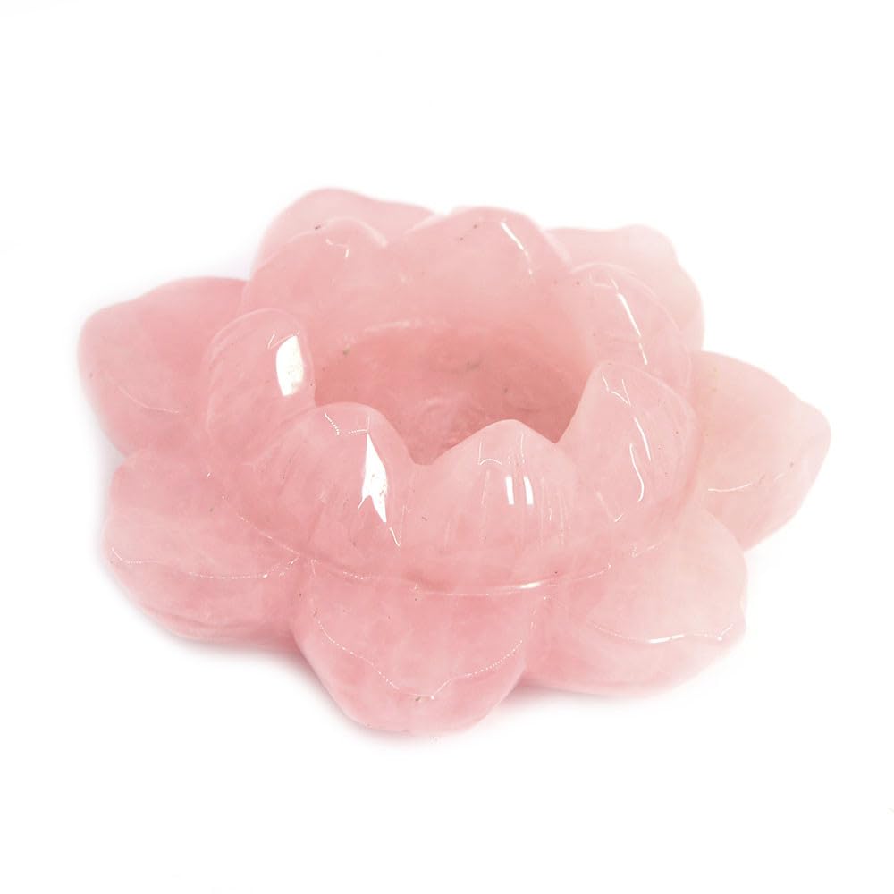 Justinstones Carved Rose Quartz Gemstone Lotus Flower Crystal Ball Stand - Crystal Decor - Hanging Ornaments - Mother’s Day