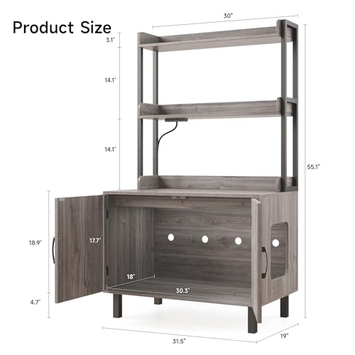 Image of ONBRILL 55 Inches Cat Litter Box Enclosure with 2 Storage Shelves, Grey
