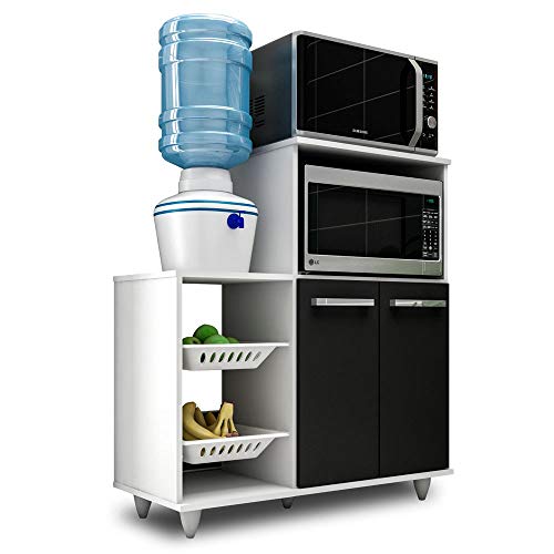 Armário Multiuso com Fruteira e Nicho Micro-ondas 2 Portas Munique Branco/Preto - Mpozenato