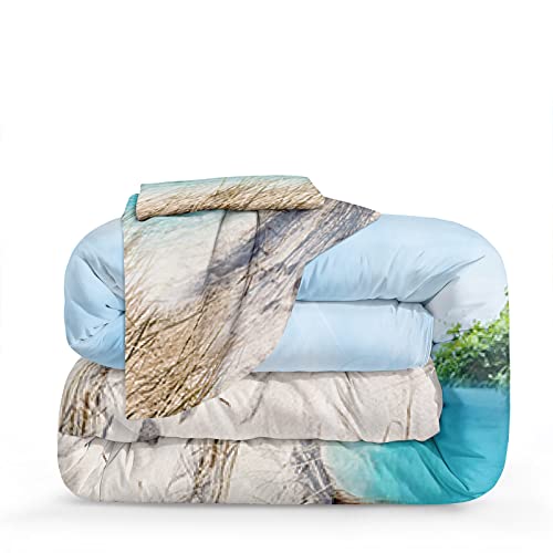 Move Over BZ-HD-Q-001 Blue Ocean Bedding Set Beach Themed Comforter Set Queen Size 4 Pcs White Seagull And Seaside Rocks Seascape Pattern Blue Island Scenery Coastal Bedding Set Ocean Beach Bedding Set thumb #6