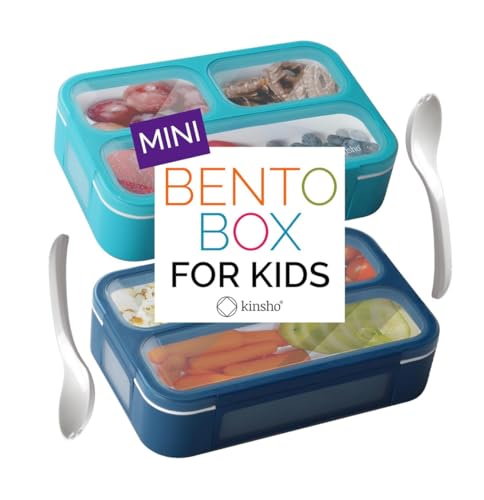 Small Snack Containers for Kids Toddlers - 3 Compartments (Set of 2) - Leak-Proof Reusable Boxes with Lids -BPA-Free Plastic Mini Bento Lunch Box - Ideal for School, Daycare, Holds 2 Cups (Navy+Blue)