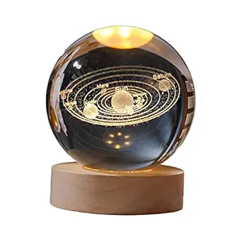 ATORSE 3D Crystal Ball Night Lights Led Educational Light Desk Decor Solar System|Unique Gift|Night Lamp|Fancy Light|Gadgets Gift For Friend|Cute Table Lamp Light For Bedroom|Bedside Lamps