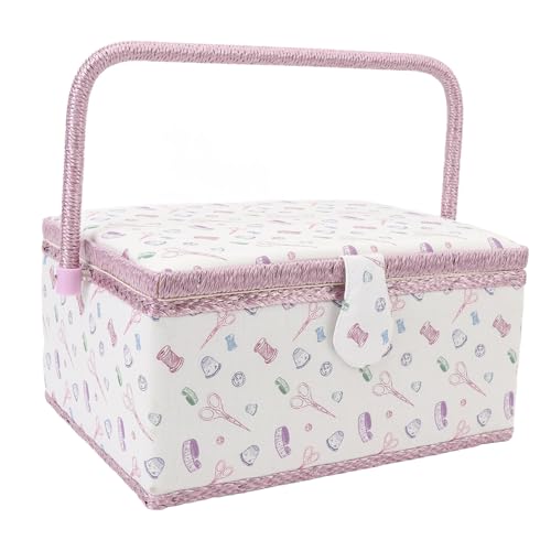 Panier à couture en tissu de grande capacité avec fermeture à bouton magnétique, boîte de rangement pour outils de couture avec plateau amovible, organiseur violet pour les artisans et les amateurs de