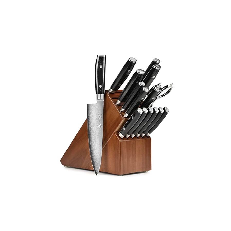 Yaxell-Ran-Plus-16-Piece-Knife-Set-Made-in-Japan-69-Layers-VG10-Damascus-Acacia-Block Yaxell Ran Plus 16 Piece Knife Set - Made in Japan - 69 Layers VG10 Damascus, Acacia Block