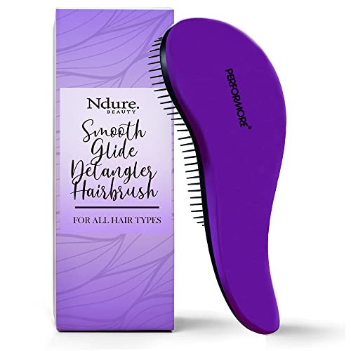 Performore Smooth Glide Detangler Hairbrush, Single Styling Brush for Natural, Curly, Straight, Wet or Dry Hair, Fast Blow Drying, Long or Short Hair for Women, Girls and Kids (1 Pack, Purple)
