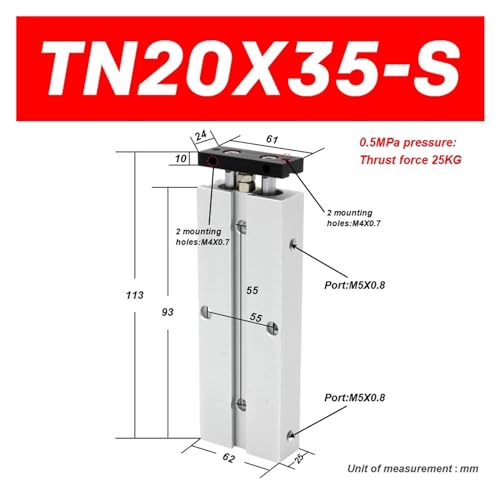 Cylindre double tige TN20 anti-torsion pour résoudre les défauts d'alignement mécanique