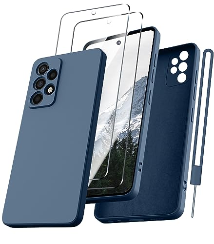 Kukiwhy für Samsung Galaxy A52S 5G/ A52 Hülle mit 2 Stück Panzerfolie, Handyhülle für Samsung A52 Ultra Dünn Slim mit Microfiber, Kratzfeste Rundumschutz Schutzhülle für Samsung A52 Hülle-Dunkel Blau