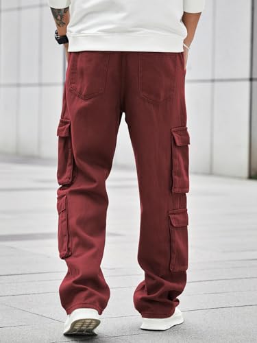 Image of Men's 8 Pocket Cargo Pants | Premium Cotton Twill Baggy Fit Trousers | Stretchable Casual Streetwear Cargos | Mid Rise