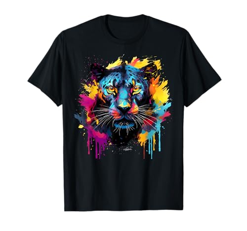Colorful Splash Art Black Jaguar Wildlife Big Cat Lover T-Shirt
