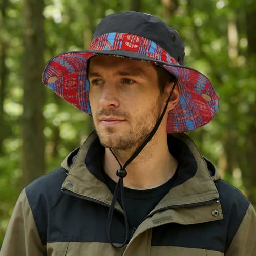 Image of GUSTAVE Sun Hats for Men Wide Brim Summer Sun Protection Cap for Men UV Protection Round Sun Cap for Hiking, Fishing, Gardning, Travel