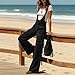 Suede Tassel Pants for Women Spring Wide Leg Loose Fit Button Jumpsuit with Pocket Solid Color Fashion Overalls Black Large