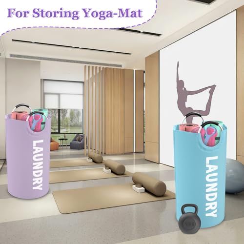 Image of Set of 2 Collapsible Laundry Baskets with Handles, 95L Big Laundry Hampers for Bedroom, Waterproof Clothes Baskets, Independent Dirty Clothes Hamper for Travel, Nursery, Purple /Blue