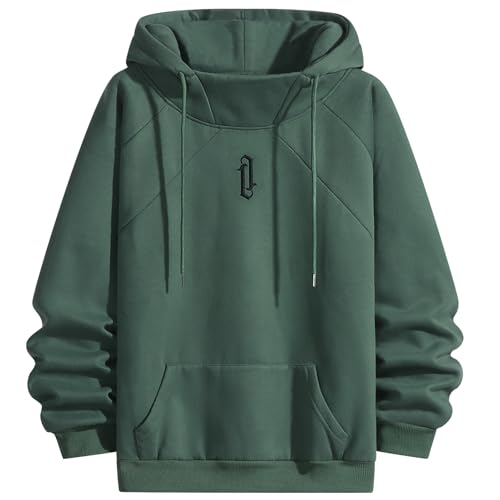Fleece Hoodies for Men High Neck Sweatshirts Casual Loose Fit Lightweight Techwear Pullover Fall Winter