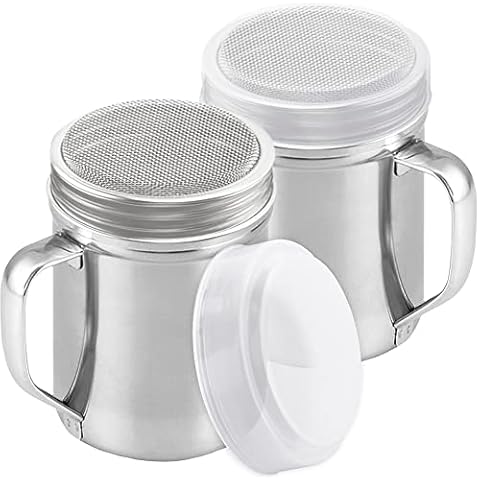 CUSINIUM Powdered Sugar Shaker Duster - With Handle - Cinnamon Shaker For Coffee Bar - Fine Mesh Dredge - 6 ounce, pack of 2 | Style: Fine Cover