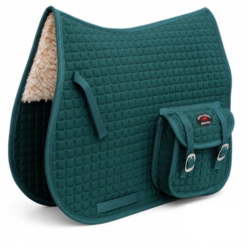 Horse English Quilted Fleece All-Purpose Saddle Pad with Pockets Green 7290