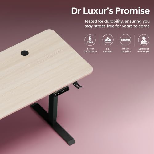 Image of Dr Luxur Stallion Electric Standing Desk | Height Adjustable 70-114cm | 80kg Load | 3 Memory Presets | Zero Wobble | Child Lock | Low Noise Motor | 5 Year Warranty (Arctic Oak, 1200 * 600 mm)