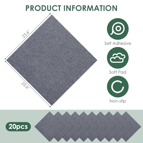 VallisCo Carpet Tile 20 Pack 24” X 24” Self Adhesive Carpet Floor Tiles Anti-Slip Squares Peel and Stick Floor Tile DIY Installation for Bedroom(Dark Grey) by VallisCo - Image 6