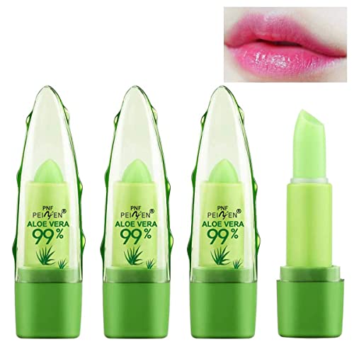 HAOYA 3 Pcs Aloe Vera Color Changing Lipstick,Long Lasting Lip Care Nutritious Plumper Lip Balm Moisturizer Magic Temperature Color Change Lip Gloss Matte Makeup (SET03)