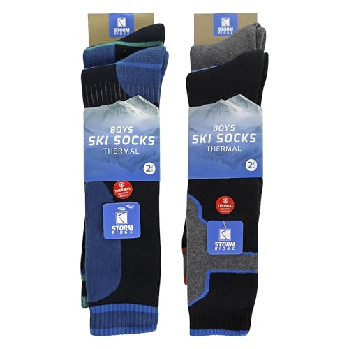 4 Pack Boys Thermal Ski Socks | Sock Snob | Knee High Socks for Snow Boots (7-10 Years, Assorted Colours) - Image 2