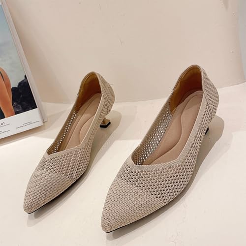 HIPPOSEUS Women Knit Pointed Toe Pump Shoes Kitten Heels Comfortable Dress Shoes2