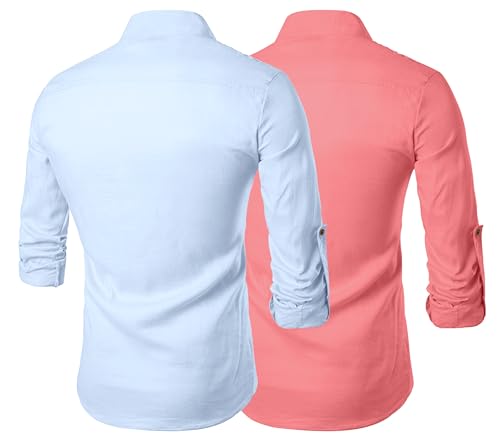 Image of Zombom Men's Combo Cotton Polyester Blend Solid Full Sleeve Straight Regular Fit Mandarin /Chinese Collor Kurta (Pack of 2)