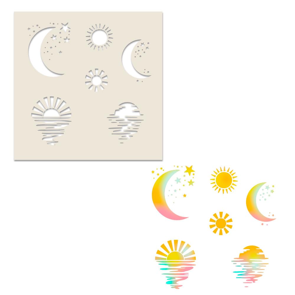 Polkadoodles Sun & Moon Stencil for Card Making, Craft, Scrapbooking, Mixed Media, PD9005