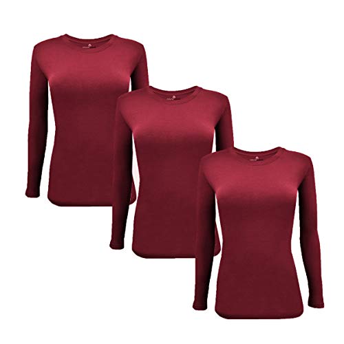 M&M SCRUBS Women's Under Scrub Tee Crew Neck Long Sleeve T-Shirt 3 - Pack (Burgundy, 3X-Large)