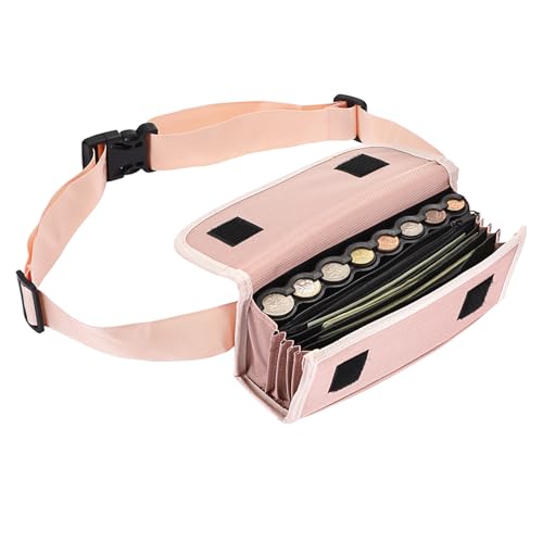 SUMTree Porte-monnaie Euro sac de rangement de pièces Organisateur de pièces avec ceinture de transport pour serveuse, collecteur, caissier (rose)