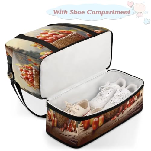 Travel Duffel Bags Apples Pattern Foldable Weekender Bags for Women with Shoes Compartment Waterproof & Tear Resistant Carry on Overnight Luggage Duffel Bag Shoulder Sports Tote Bag,B-7484