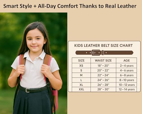 Image of Flyer Girls Black Leather Belt - Genuine Leather Kids Belt for wear on Jeans, Dress, School & Party - Adjustable Stylish for Girls 2-14 Years | 2 Years Warranty BL1281