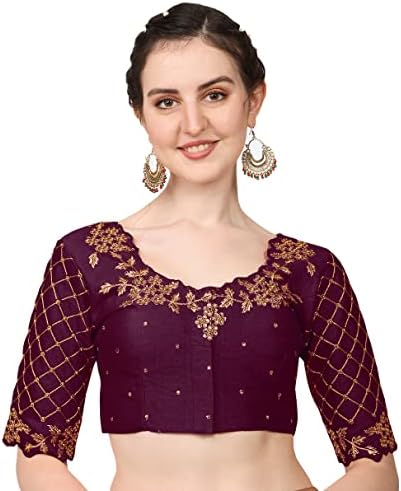 Pujia Mills women's embroidery handwork, rough cut work stone work readymade blouse