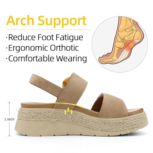 Image of UBFEN Womens Espadrille Platform Sandals Low Wedge Heel - Orthopedic Arch Support, Cushion Insole, Comfortable Dressy Buckle Sandals for Walking and Vacation