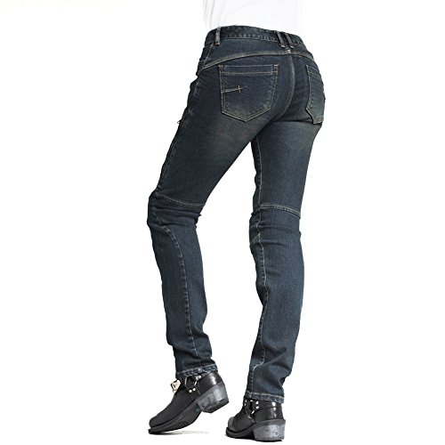 MAXLER JEAN Biker Jeans for women - Slim Straight Fit Motorcycle Riding Pants, 607 Blue (Size 32)