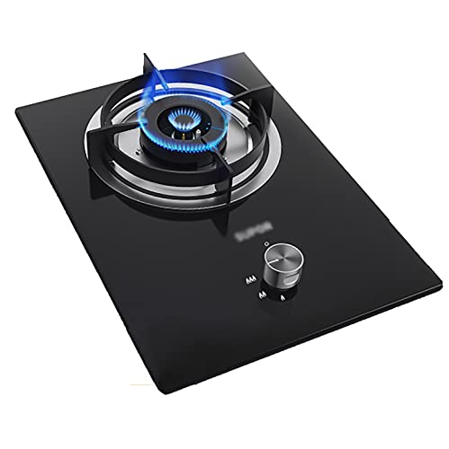 Aouoeeo Placa de Gas, Encimera de Gas, Cocina de Gas de 5,0 kW, empotrada, de Cristal Negro, de un Solo Quemador, para GLP y Gas Natural.