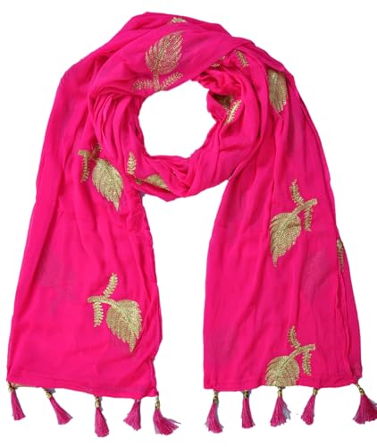 Image of YOUTHQUAKE Women's Golden Patti Work Embroidered Chiffon Dupatta for Womens & Girls With Latkan