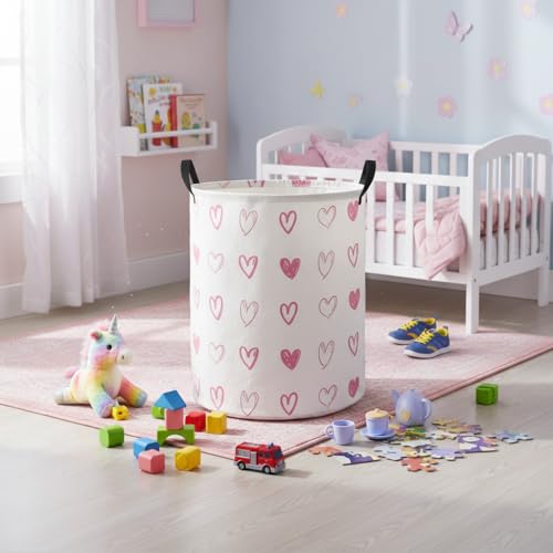 Image of Baby Laundry Hamper kids laundry Basket Waterproof Laundry Bag for Bedroom Clothes Organizer Room Decor(Pink Heart)