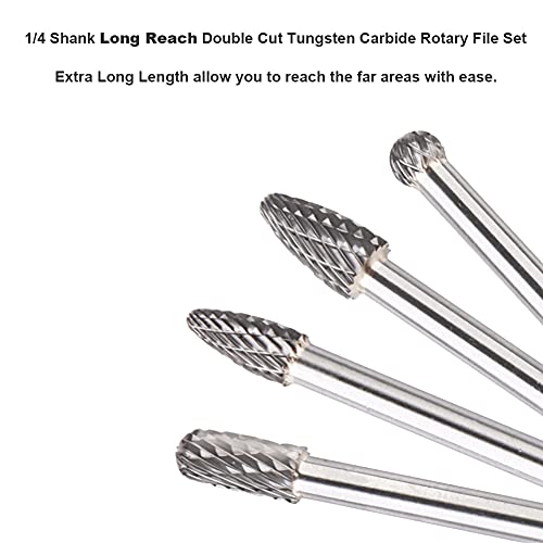 Aysum ASUS-BURRSET-6X6MM-4PCS-210512FA 6-Inch Long Carbide Rotary Burr Set 6 Mm (0.25 Inch) Shank Long Reach Double Cut Tungsten Carbide Rotary File Set Fits Rotary Tool thumb #4