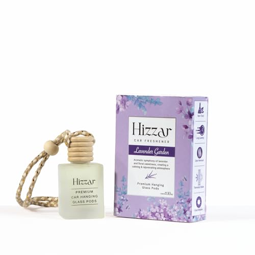 Image of Lavender Garden Car Perfume Hanging Pod 10ml | Natural Essential Premium Fragrance Oils in Glass Bottle with Wooden Diffuser Lid | Long Lasting Car Air Freshener Scent